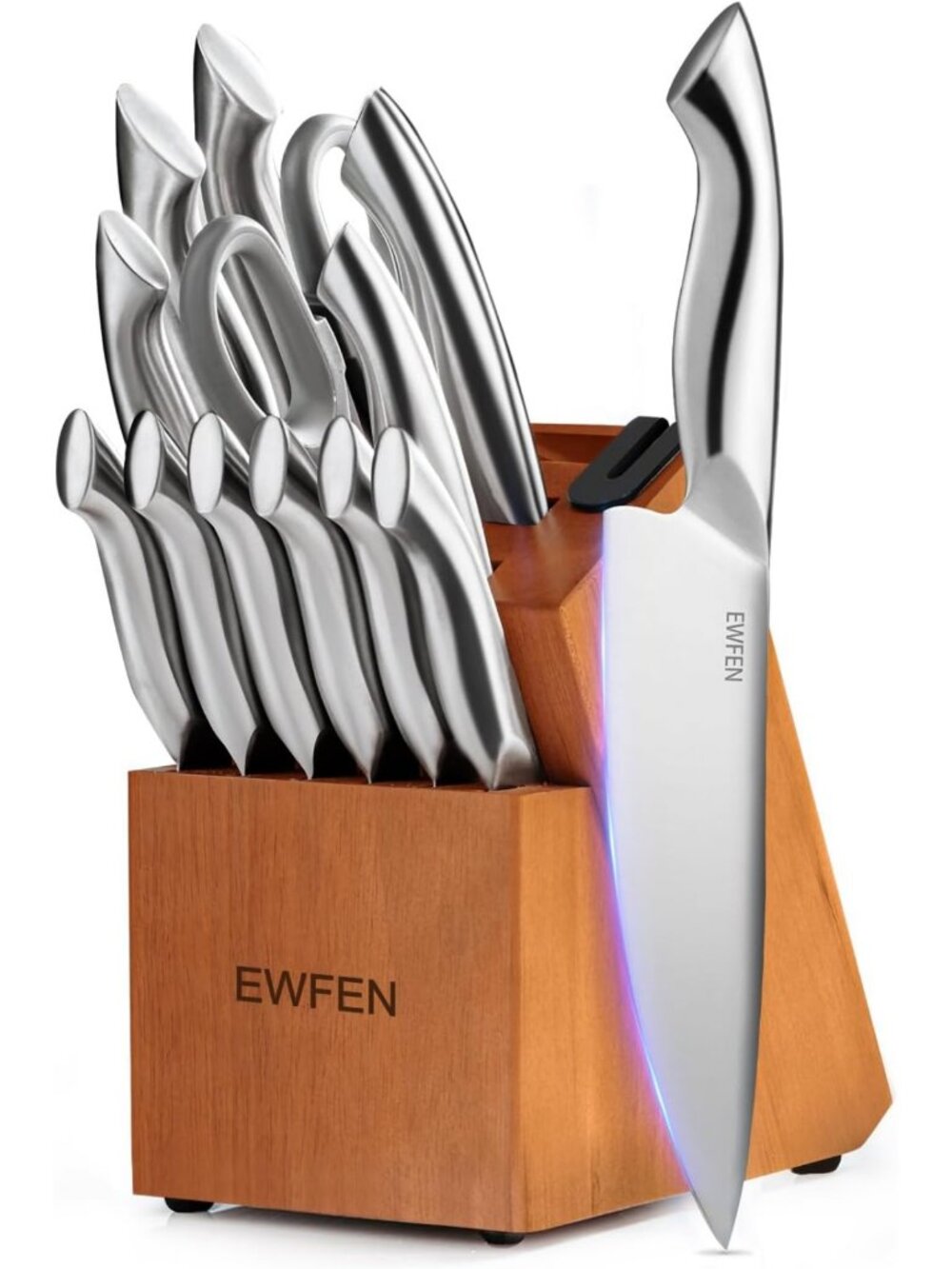14-Piece Kitchen Knife Set with Block, German Stainless Steel, Sharpener